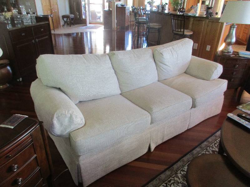 lot 4-5 image: white full size couch, down filled bought at Gabberts in Edina
