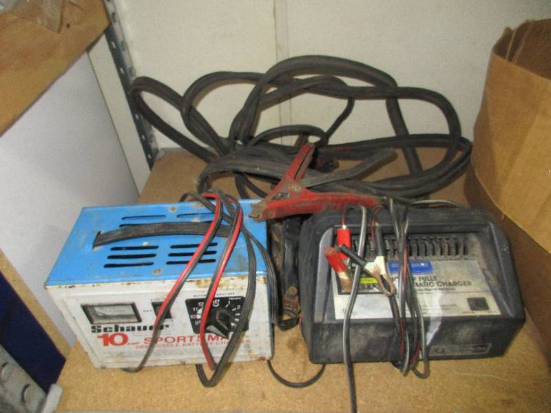 lot 17 image: 2 battery chargers and jumper cables