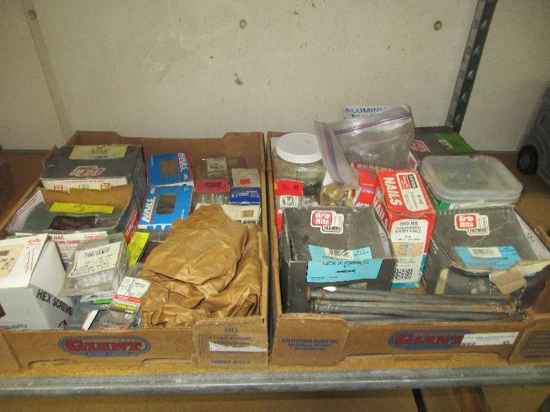 lot 33 image: 2 boxes nails screws and misc hardware