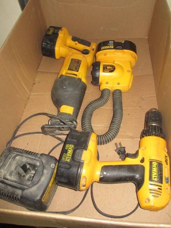 lot 59 image: dewalt xrp 18 volt saws all - light and drill