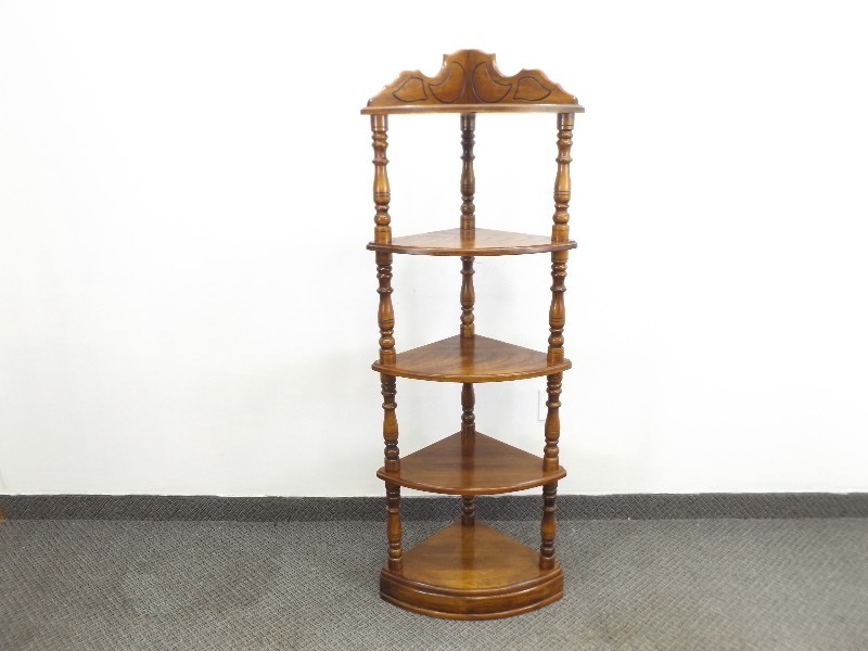 lot 12 image: Solid Turned Wood Corner Shelf