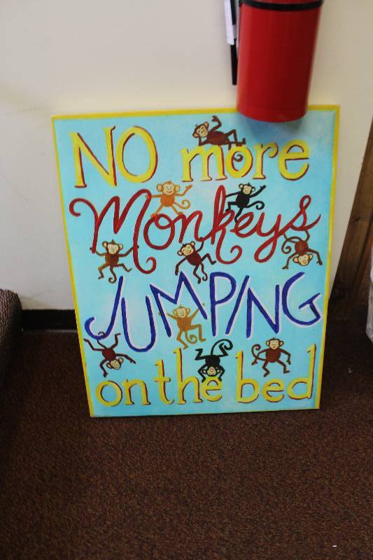 lot 57 image: No More Monkeys Jumping On The Bed Wall Art