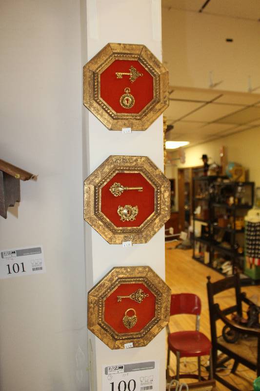 lot 100 image: Lot of (3) Decorative Wall Art