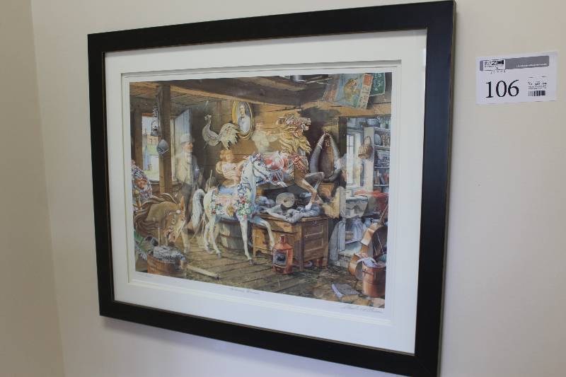 lot 106 image: Framed Matted Signed Numbered Wall Art Carousel Horses by Charles Peterson, #1923000