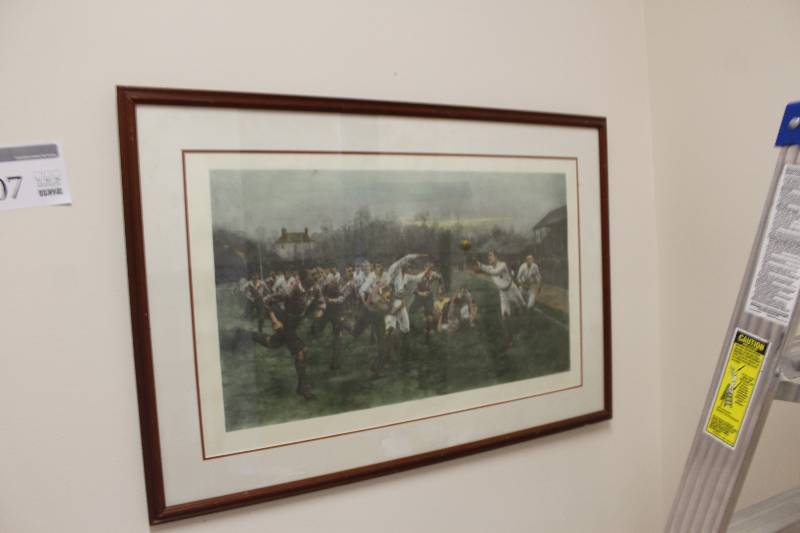 lot 107 image: 1895 Framed Matted Signed Rugby Wall Art by W.B. Wollen