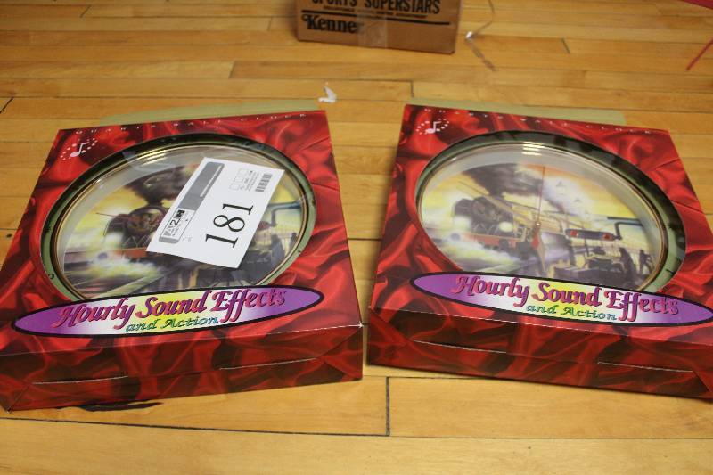 lot 181 image: Lot of (2) Hourly Sound Effects Train Clocks