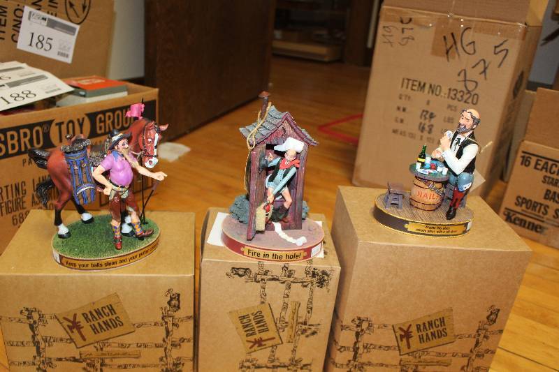 lot 192 image: Lot of (3) Ranch Hands Collectible Figurines Includes Fire In The Hole, Keep Your Balls Clean And Your Putter Covered, Around This Place Noone Plays With A Full Deck In Box