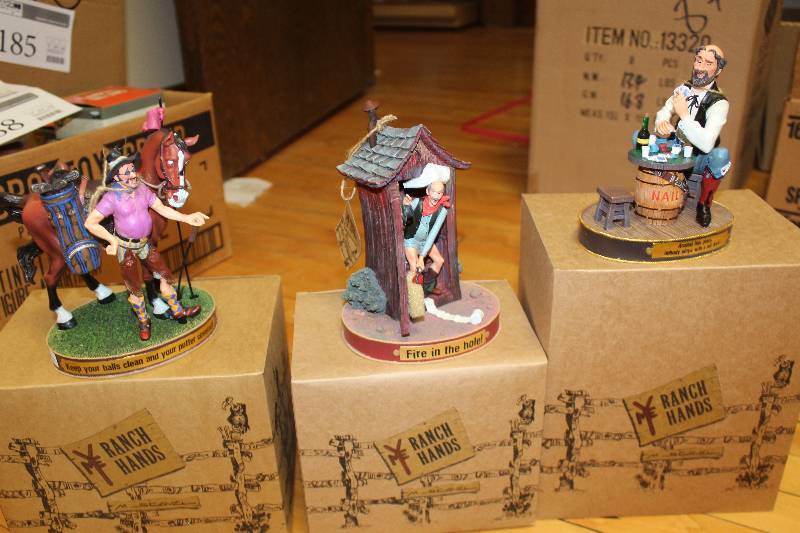 lot 190 image: Lot of (3) Ranch Hands Collectible Figurines Includes Fire In The Hole, Keep Your Balls Clean And Your Putter Covered, Around This Place Noone Plays With A Full Deck In Box