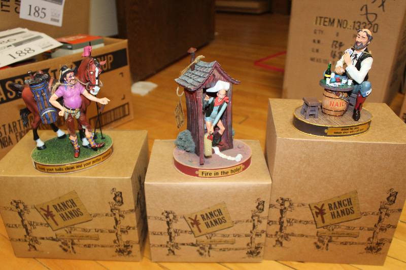 lot 193 image: Lot of (3) Ranch Hands Collectible Figurines Includes Fire In The Hole, Keep Your Balls Clean And Your Putter Covered, Around This Place Noone Plays With A Full Deck In Box