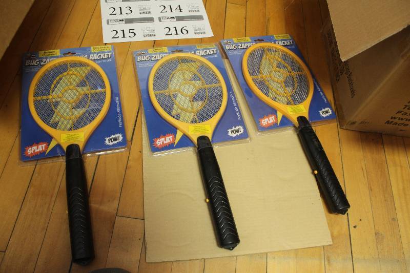 lot 213 image: Lot of (3) Bug Zapper Battery Operated Tennis Racket Bug Killer