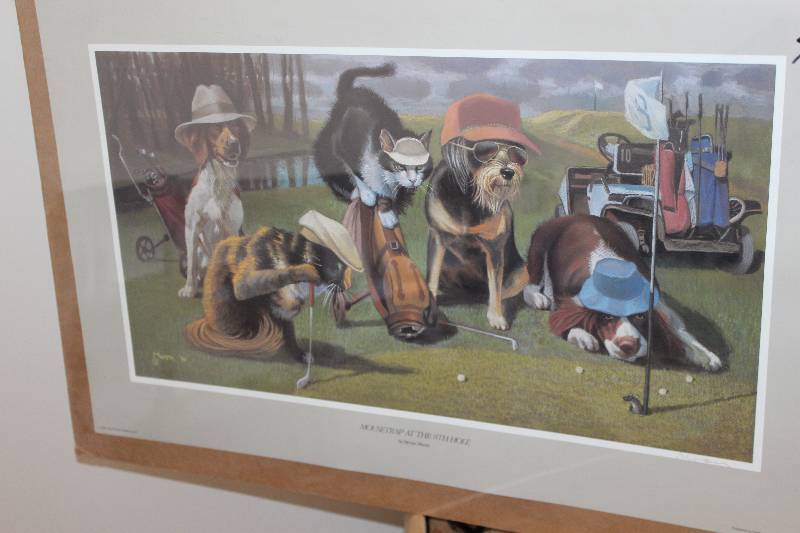 lot 263 image: Framed Matted Signed Wall Art Mousetrap At The 18th Hole by Bryan Moon, 1990