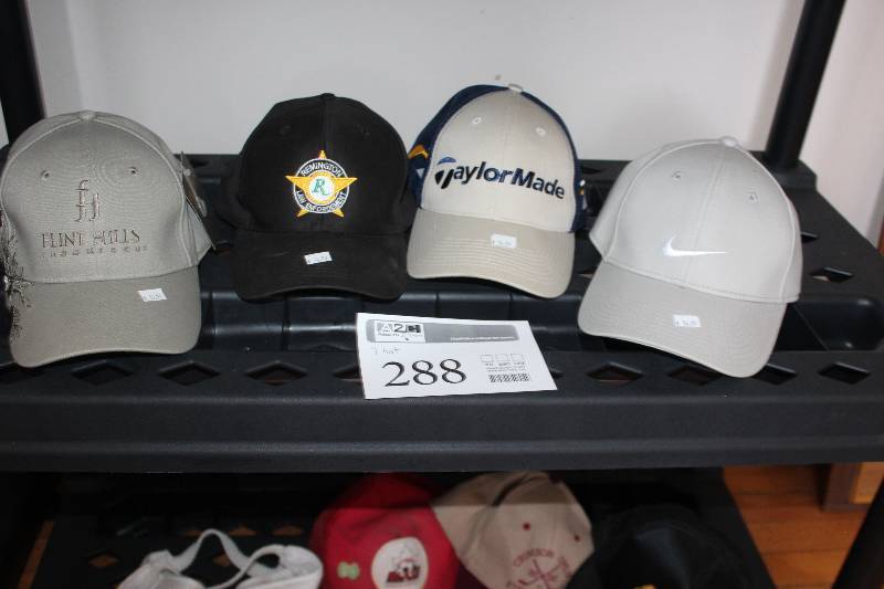 lot 288 image: Lot of (4) Baseball Caps -  Fint Hills, Taylor Made, Nike, Remington