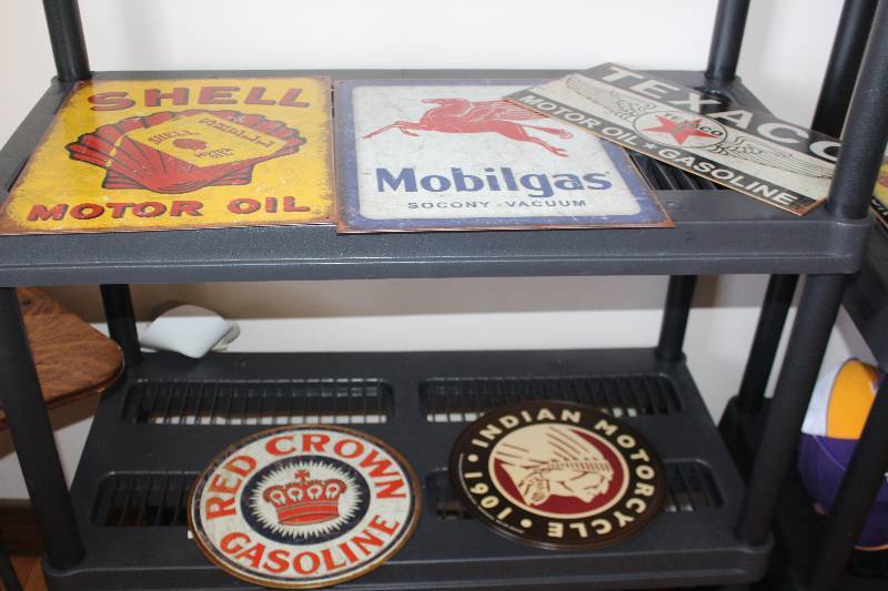 lot 336 image: Lot of (5) Vintage Automobile Signs Includes Indian,Shell,Red Crown,Mobilgas,Texaco
