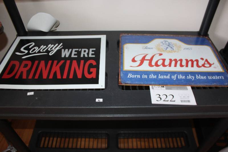 lot 322 image: Lot of (2) Hamms, Sorry Were Drinking Decorative Wall Art