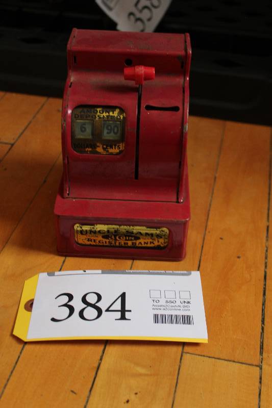 lot 384 image: Uncle Sams 3-Coin Register Bank