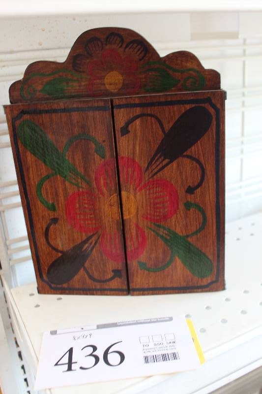 lot 436 image: Decorative 2-Door Wall Display Case w Masks