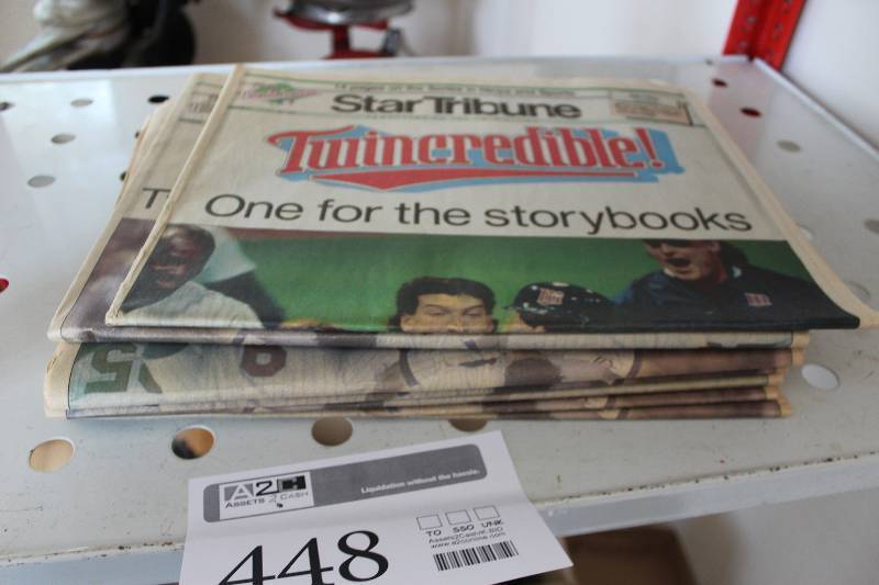 lot 448 image: Star Tribune 1987 World Series Minnesota Twins Paper, October 26 1987