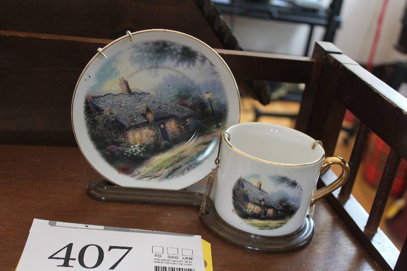 lot 407 image: Thomas Kinkade Moonlight Cottage Decorative Plate, Mug