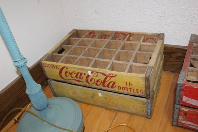 lot 517 image: Lot of (2) Vintage Wood Coca-Cola Glass Bottle Racks