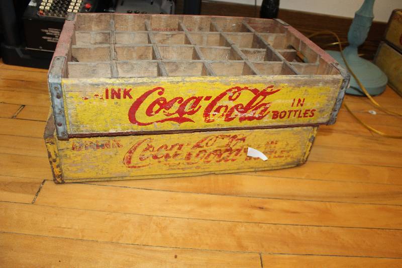 lot 515 image: Lot of (2) Vintage Wood Coca-Cola Glass Bottle Racks