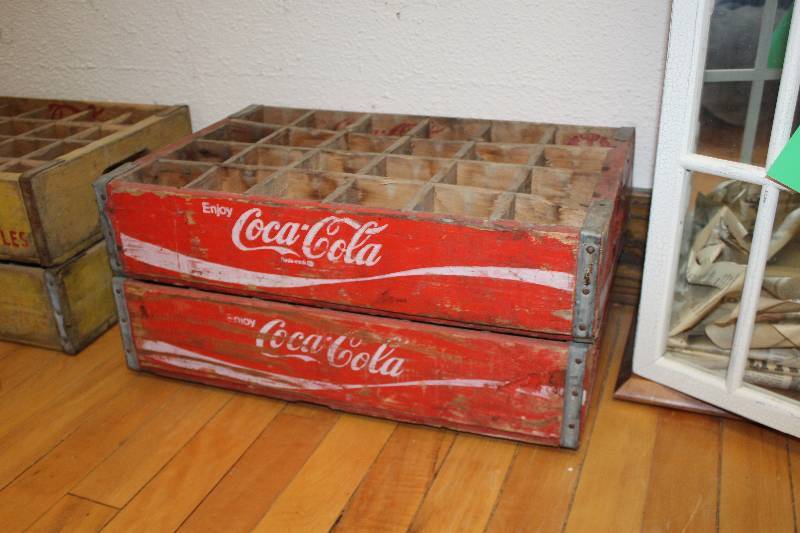 lot 516 image: Lot of (2) Vintage Wood Coca-Cola Glass Bottle Racks