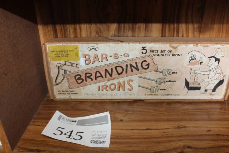 lot 545 image: Vintage KMR Bar-B-Q Branding Irons In Box 3-Sets Stainless Steel - D,M,R
