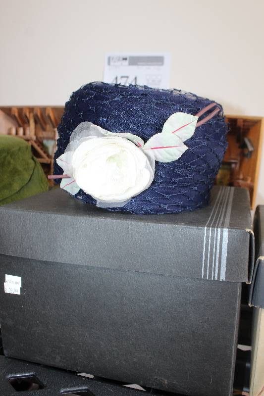 lot 526 image: Daytons Blue w White Rose Womens Formal Hat