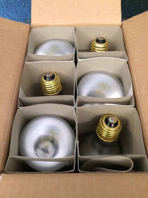 lot 12 image: General Electric Lot of 6 (Each Bulb Sells ON Amazon $24.00) 30R206 130V Plus 1 Case Incandescent White Globe Light Bulbs - NEW
