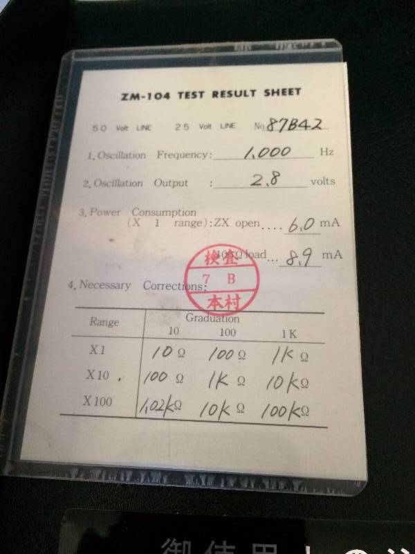 lot 70 image: Retails New $400 Toa Electric Portable Impedance Meter Type ZM-104 Kobe Japan Test Results Sheet -Excellent Condition