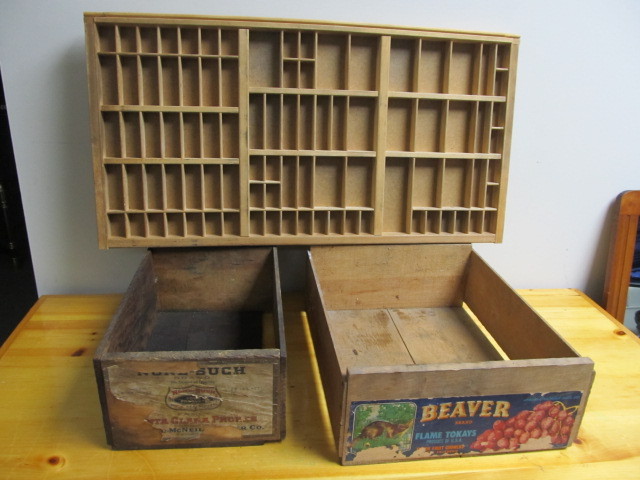 lot 56 image: Primitive Vintage Boxes wPrinters Tray