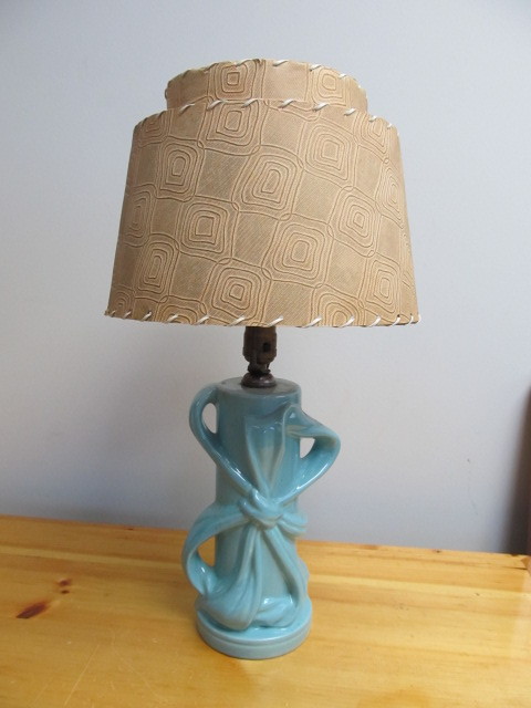 lot 63 image: Mid Century Ceramic Lamp w 2-Tier Shade