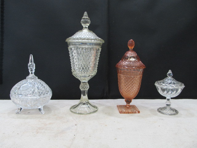 lot 72 image: 4 Vintage Glass Covered Candy Jars