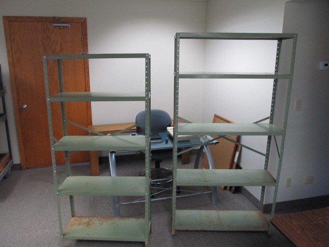 lot 89 image: Pair of Green Metal Storage Shelves