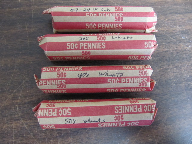 lot 97 image: 4 Rolls of Assorted Wheat Pennies