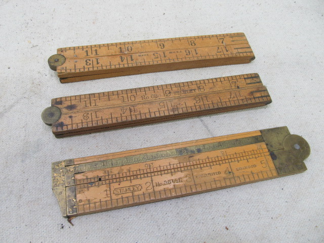 lot 113 image: 3 Antique Brass & Boxwood Folding Rulers
