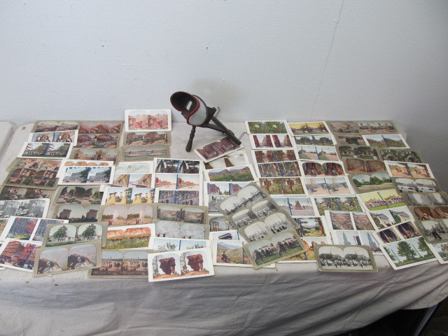 lot 126 image: Antique Keystone Stereoviewer & 80 Cards