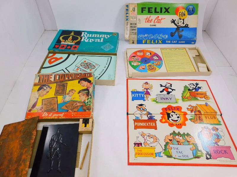 lot 15 image: Vintage Board Games - The Coppersmith, Felix the Cat, & Rummy Royal