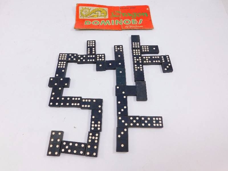 lot 36 image: Vintage Double Nine Dragon Dominoes by Halsam