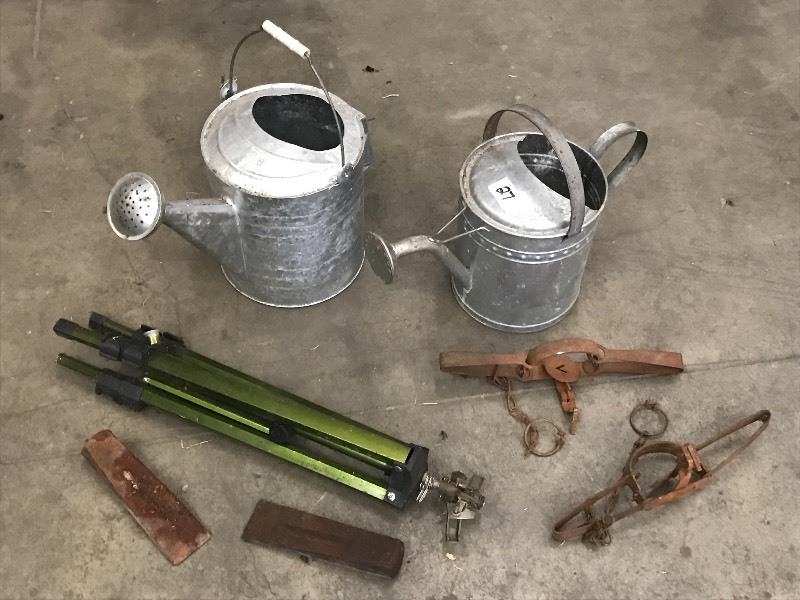 lot 27 image: Lot Of (2) Watering Cans, (2) Spli...