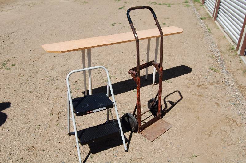 lot 95 image: Foot stool, Handcart and Long Table