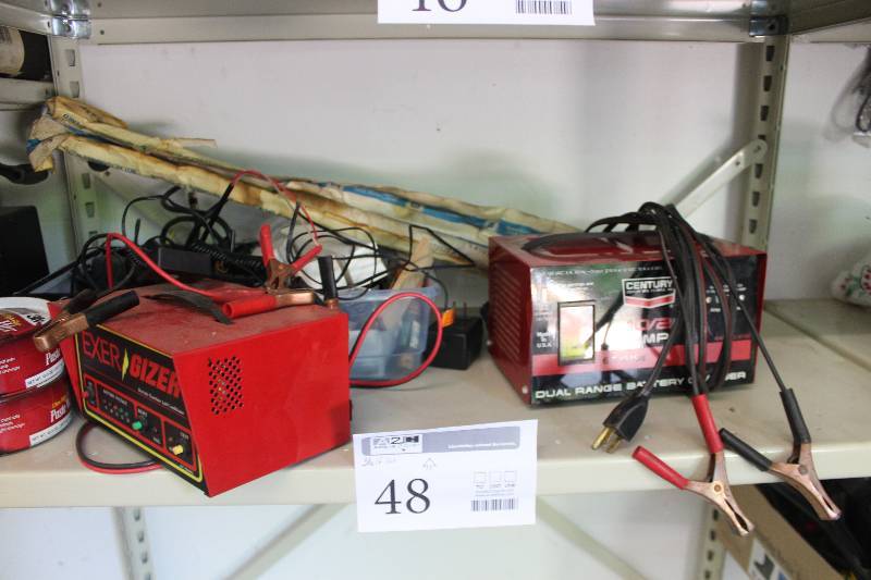 lot 48 image: Century 102 Amp Dual Range Battery Charger, Energizer Tester, 3M Car Paste Wax