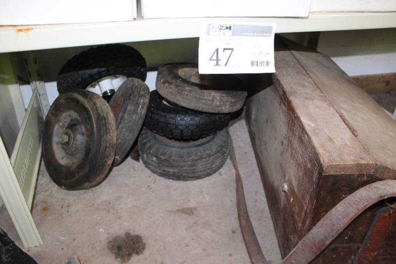 lot 47 image: Lot of (6) Wheels, Wood Box