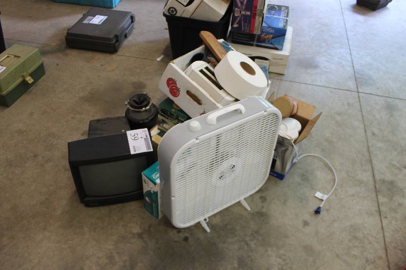 lot 59 image: Lot of (9) Box Fan,Toaster,TV,Garbage Disposer,And More