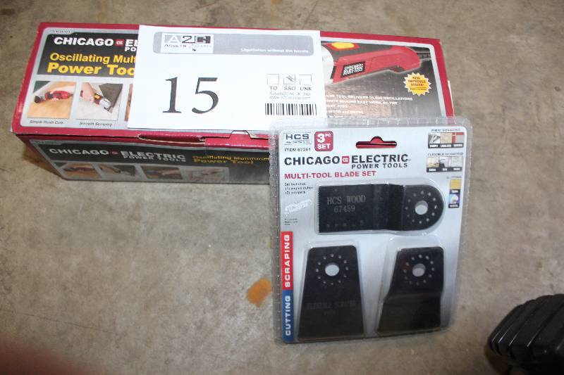lot 15 image: Chicago Electric Power Tools Multitool w 3-Piece Blade Set