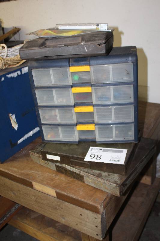 lot 98 image: Weller Solder Gun w Case, Parts Organizer w Hardware - Screws, Nuts, Bolts