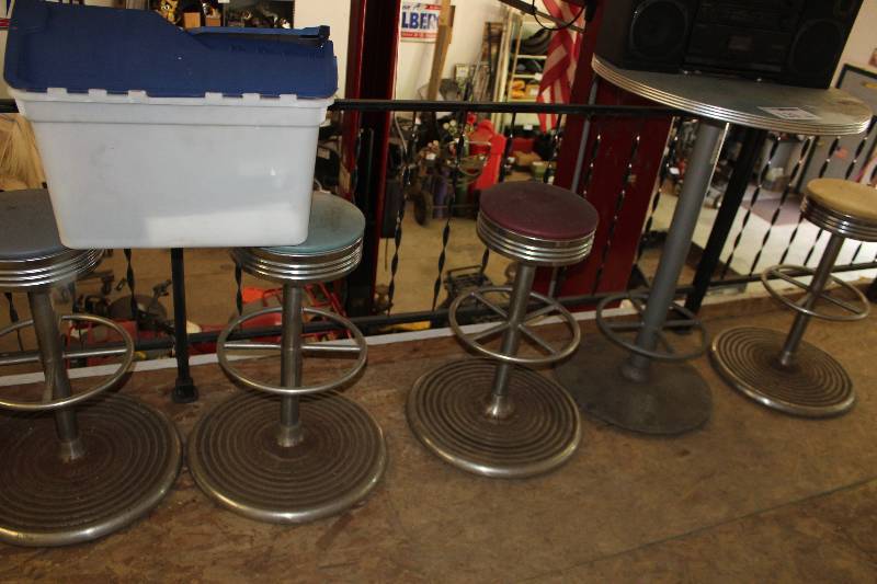 lot 120 image: Lot of (9) Includes Bar Stools, Stereo, Speakers, Box
