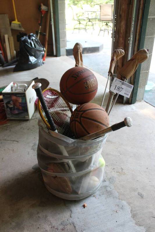 lot 187 image: Basketballs,Baseball Bats, Gloves, Rackets, Sports Equipment