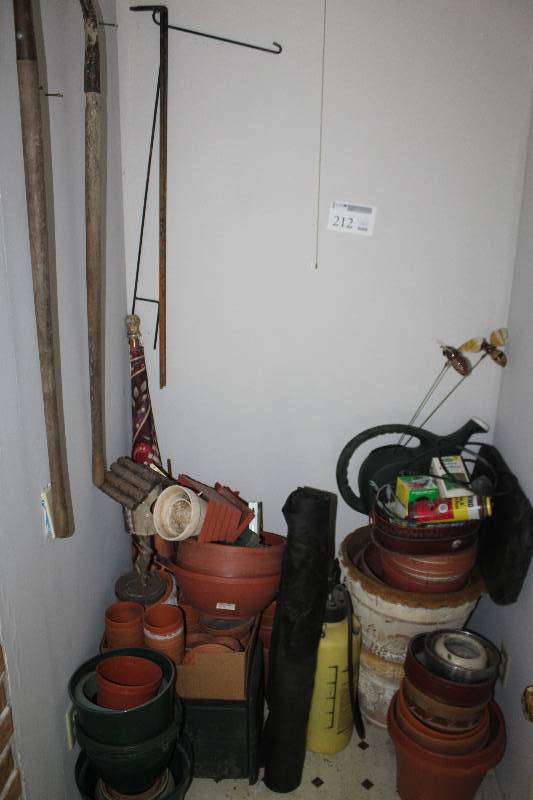 lot 212 image: Yard Tools, Plant Pots, Sprayers, Yard Decorations