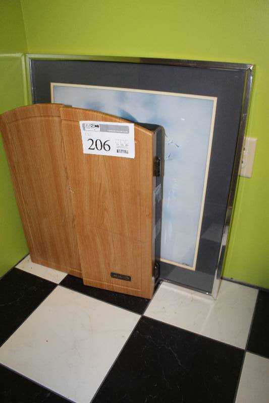 lot 206 image: Wall Mount Dart Board Cabinet, Framed Wall Art
