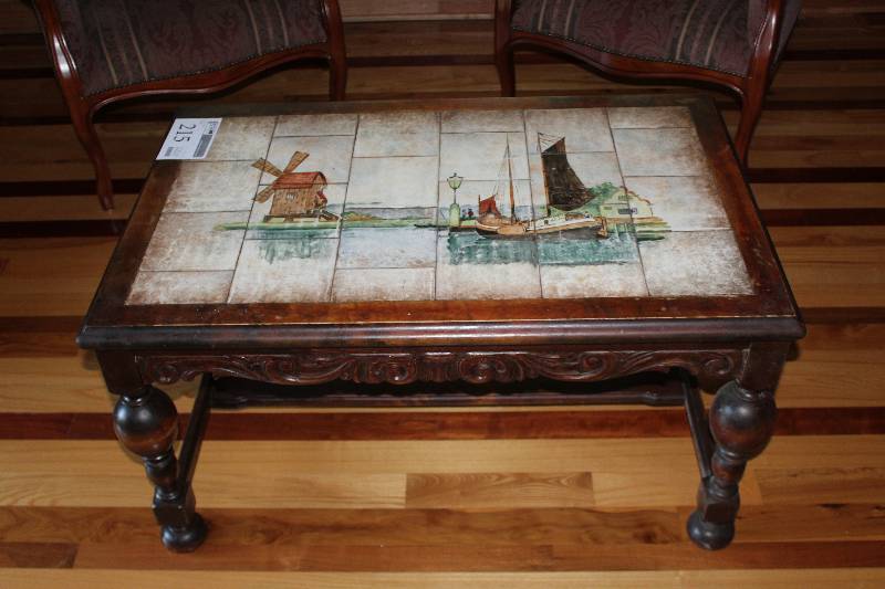 lot 215 image: Decorative Tile Inlay Coffee Table